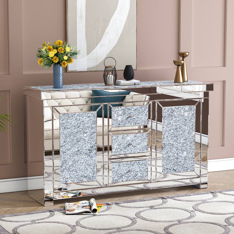Glam Mirrored Diamond 3-Drawers Accent Cabinet Sideboard - Clear