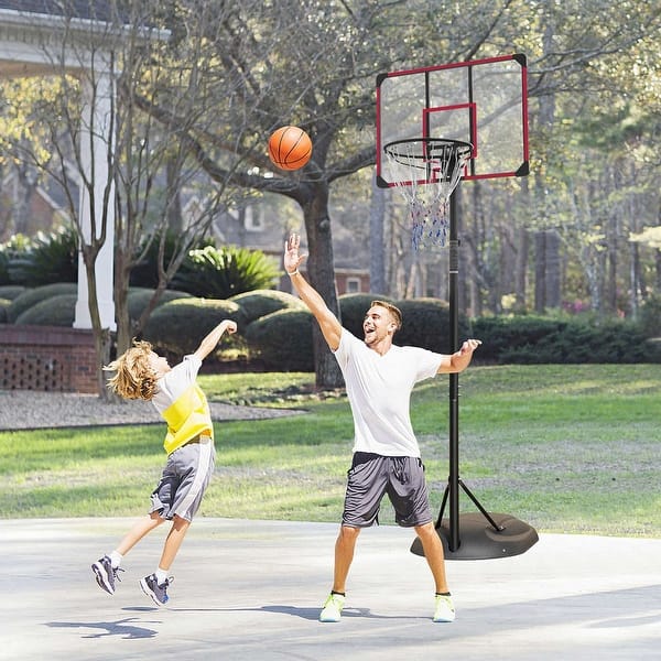 slide 2 of 7, Portable Basketball Hoop System Stand Height Adjustable 7.5ft - 9.2ft with 32 Inch Backboard and Wheels Black