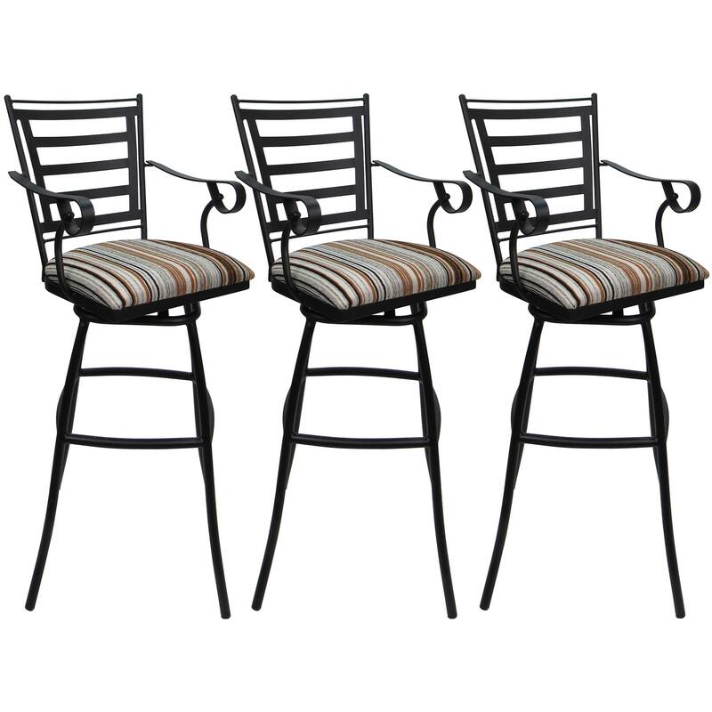 Set of 3 Outdoor Indoor Bar Stool Counter Extra Tall - Jenna with Arms - Driftwood Neutral - Black - Extra Tall