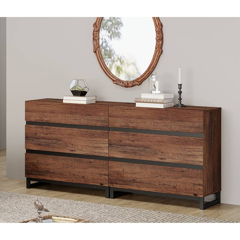3-Piece Dresser And Nightstand Set, 63 Inches Dresser With 6 Drawers, 2 Nightstand With 4 Drawer, Bedroom Furniture Set