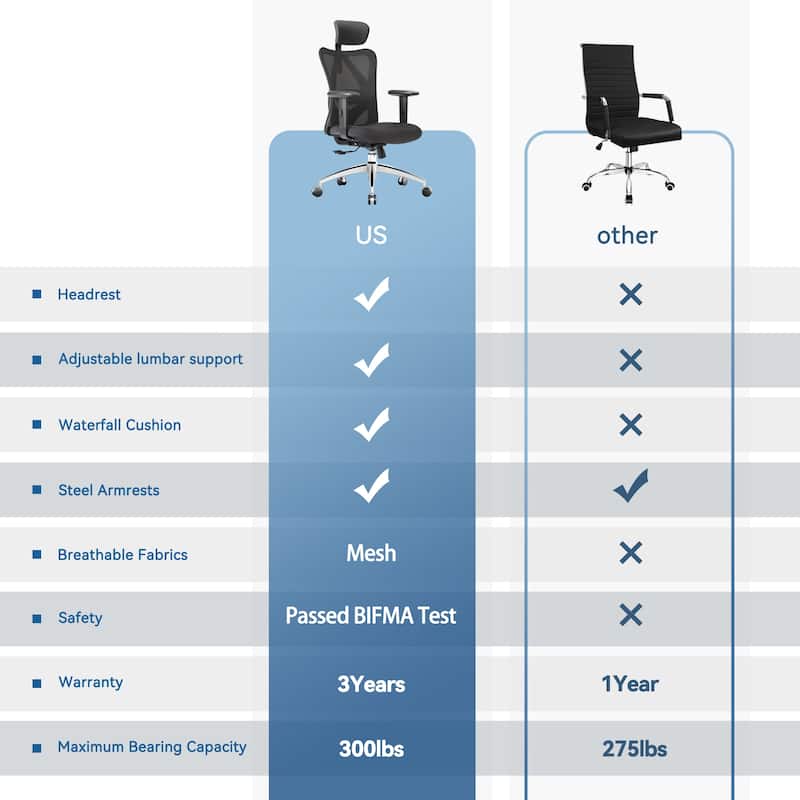 SIHOO Ergonomic Office Chair with Adjustable Lumbar Support, High Back chair for big and tall, Black - 68*70*130