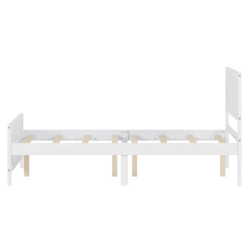 Wood Platform Bed Frame with Headboard and Wood Slat Support