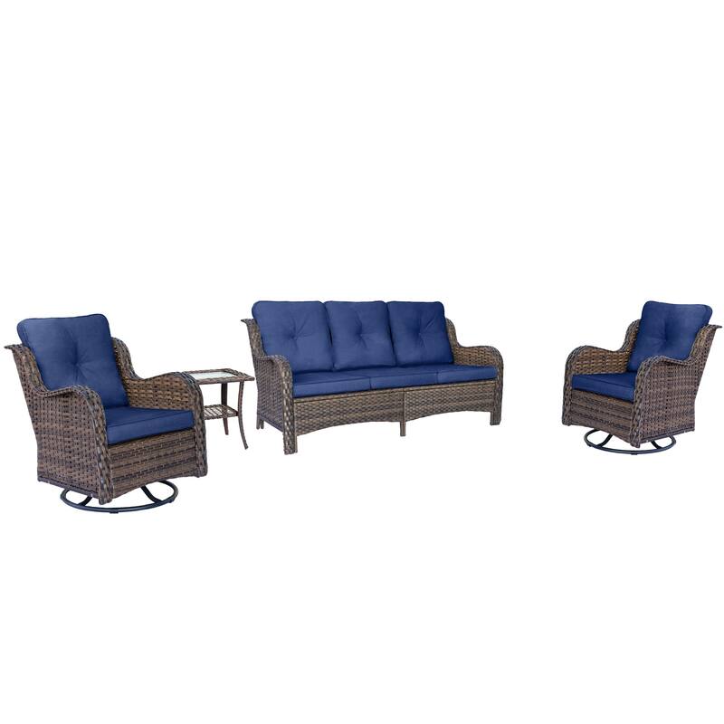 4 Piece Patio Furniture Seating Sofa Set with Swivel Chair and Cushion