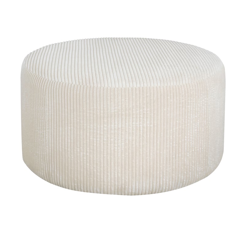 Round Fabric Ottoman - Soft Upholstered Footrest Stool for Living Room or Bedroom