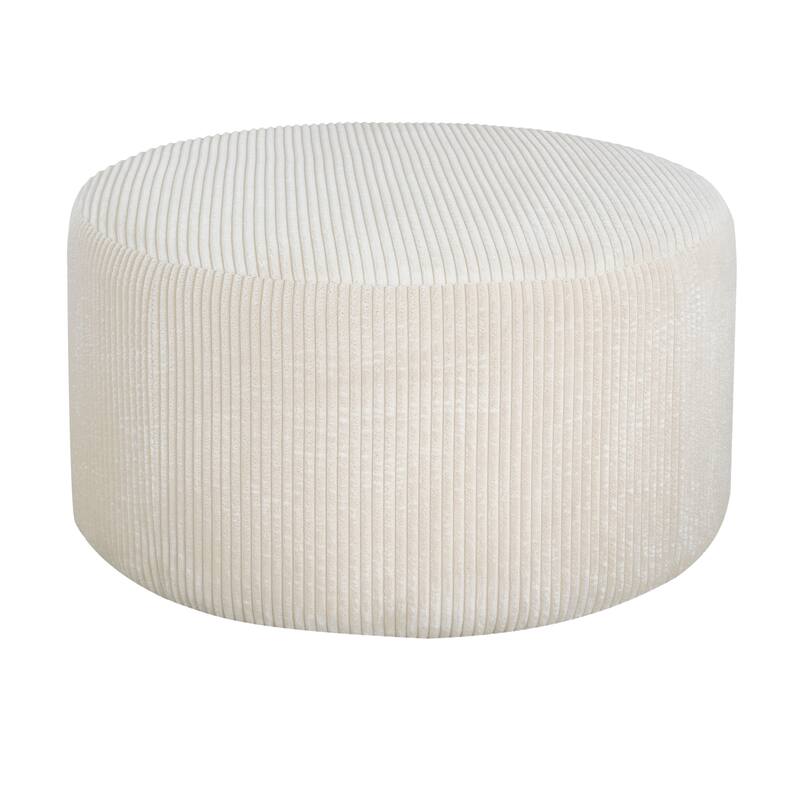 Upholstered Round Ottoman,Beige, Corduroy