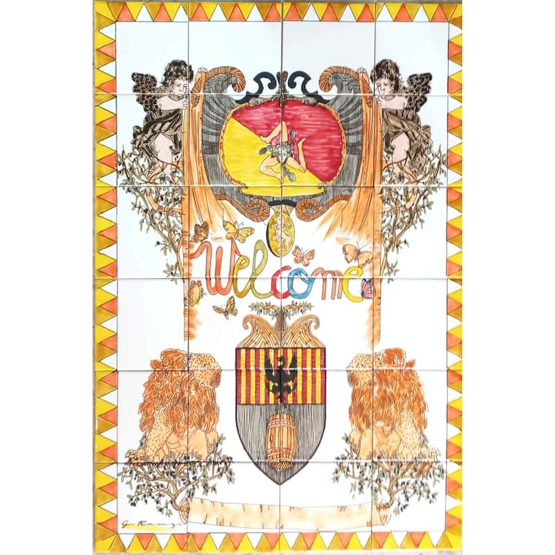 24x36 Italian Classic Welcome Sign Backsplash 24pc Ceramic Wall Tiles