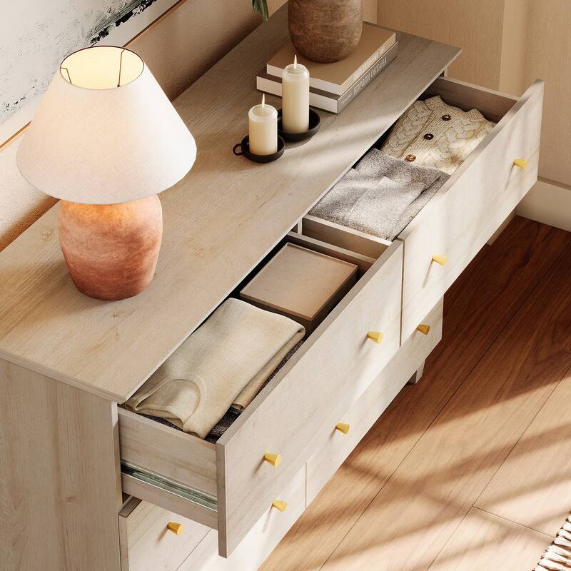 Wood Dresser with 6 Drawers for Bedroom, Closet, Nursery