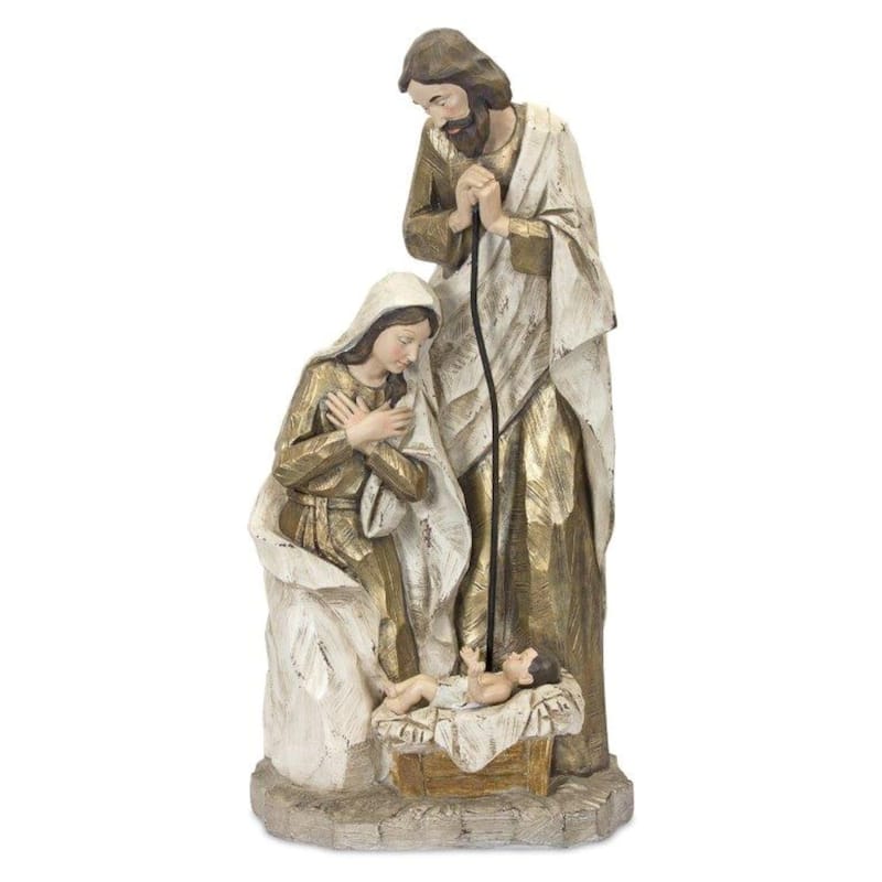 27.5" Bronze and White Holy Family Statue Christmas Decor