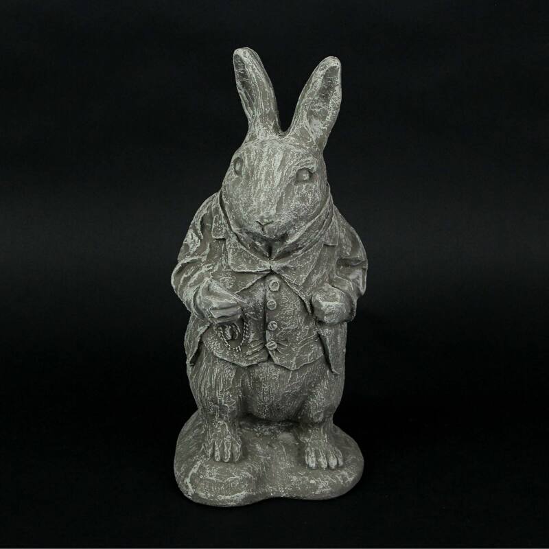 Alice In Wonderland White Light Gray Finish Statue 14 In-Cement - 14.5 X 6.25 X 7.5 inches