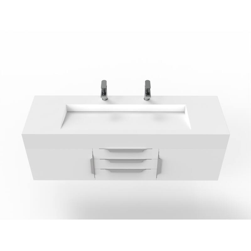 Nile 60" Wall Mounted Bathroom Vanity Set w/ White Top
