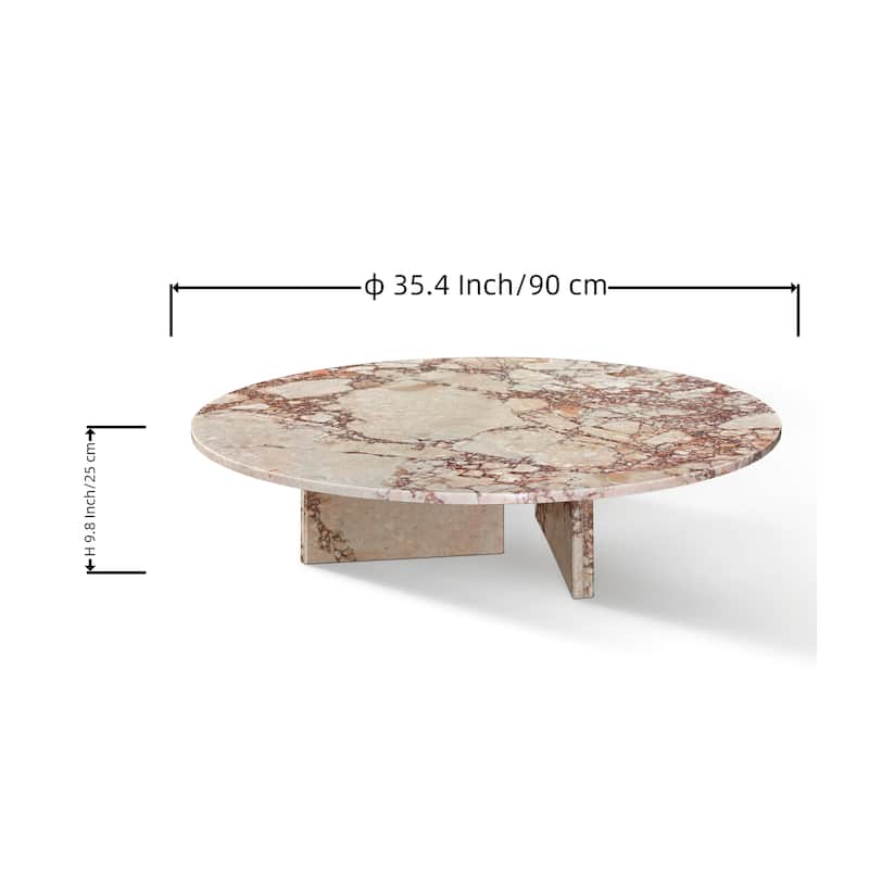 Roomfitters Natural Marble Coffee Table, Round Living Room Table, Solid Stone Modern Center Table, Genuine Marble