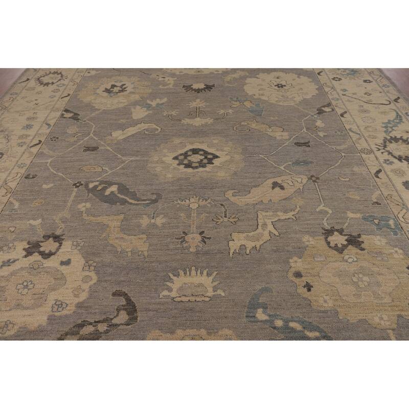 Vegetable Dye Oushak Turkish Rug Hand-Knotted Living Room Wool Carpet - 9'4"x 11'8"