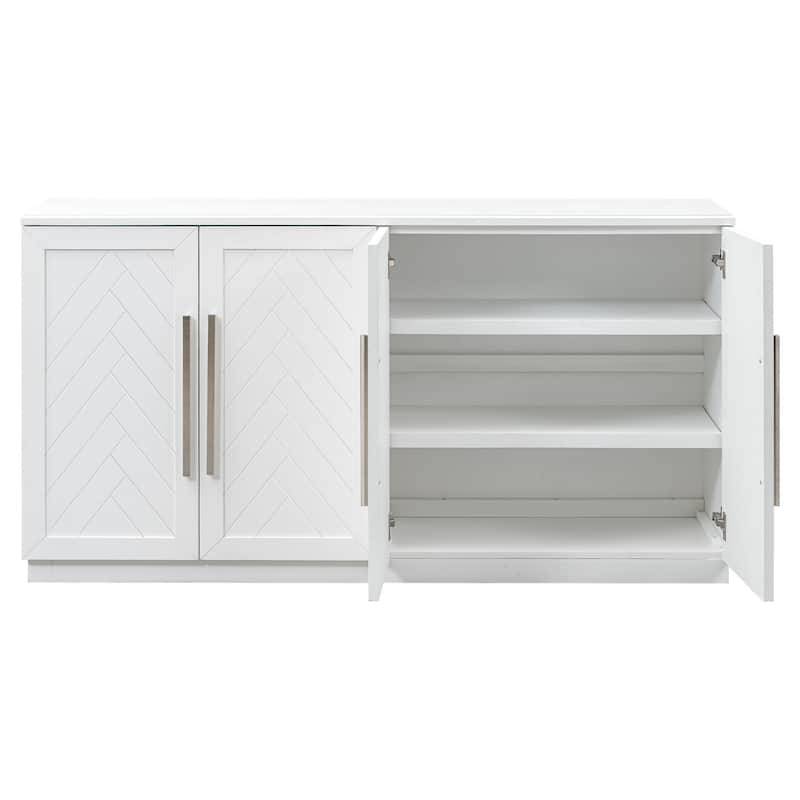 Sideboard Buffet Cabinet with 4 Doors and Shelves and Silver Handles