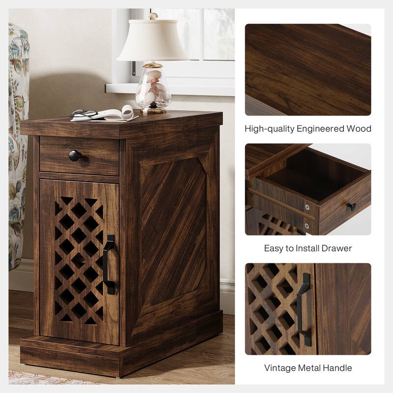 25.6 Inches Tall Wood End Table, Nightstand for Bedroom, Rustic Brown - 23.6" L x 11.8" W x 25.6" H