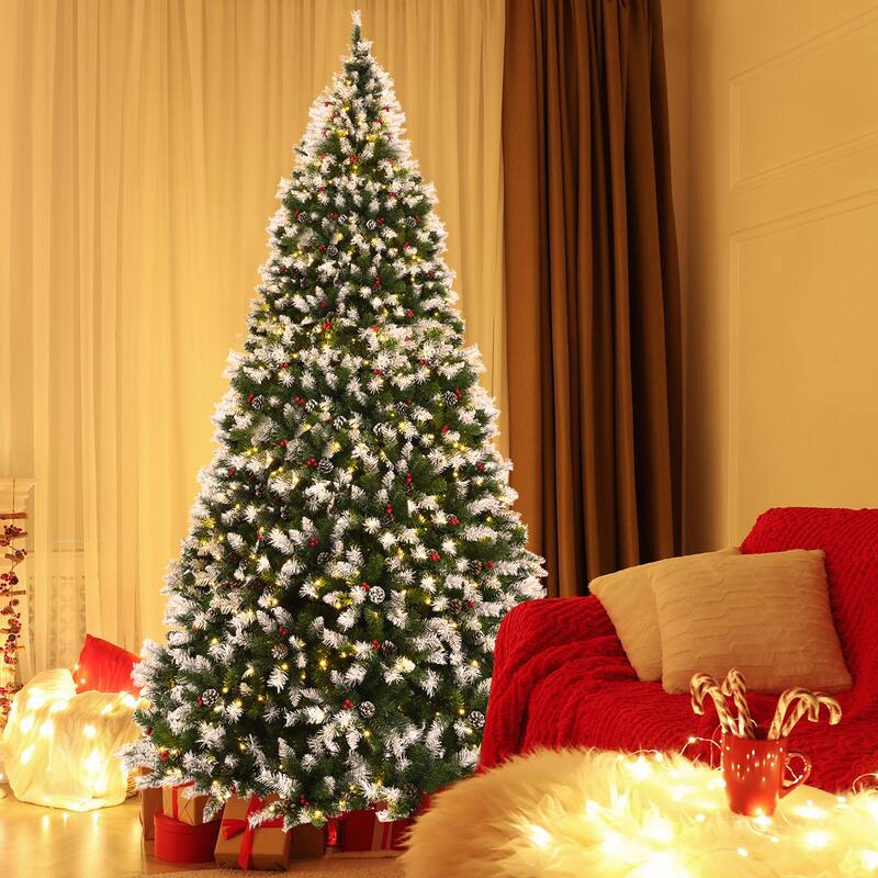 Gymax 6/7.5/9 FT Pre-lit Snow Sprayed Christmas Tree Artificial Xmas - See details - 9 Foot