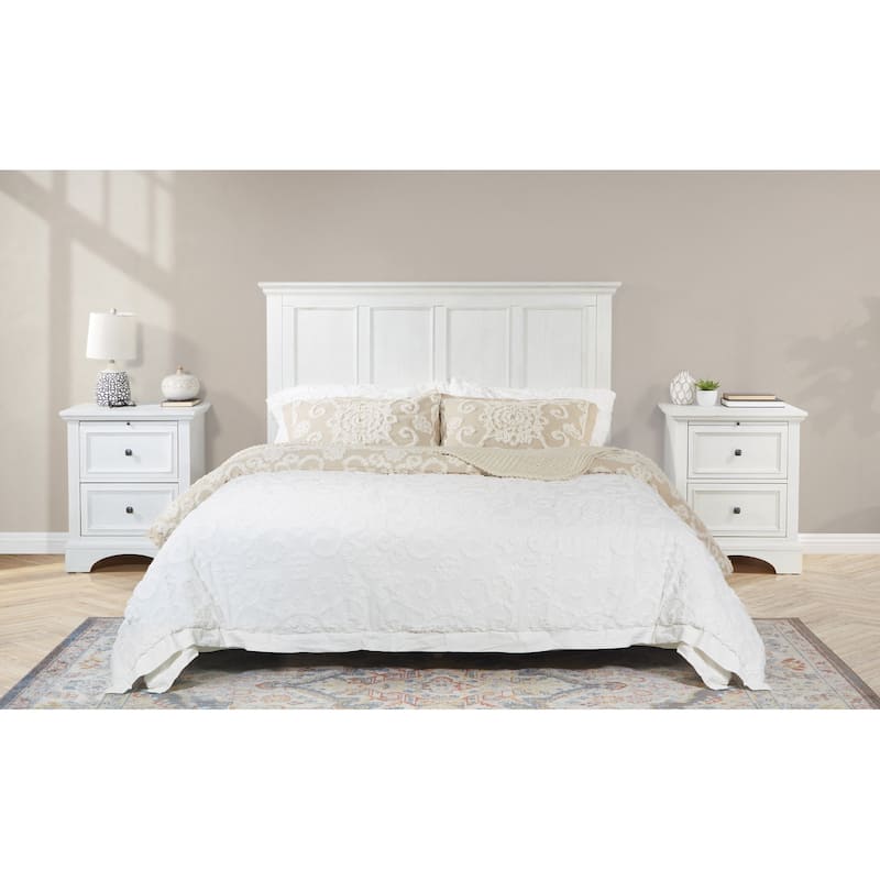 Farmhouse Basics Bedroom Set 3 pc - White Queen headboard two nightstands - Queen