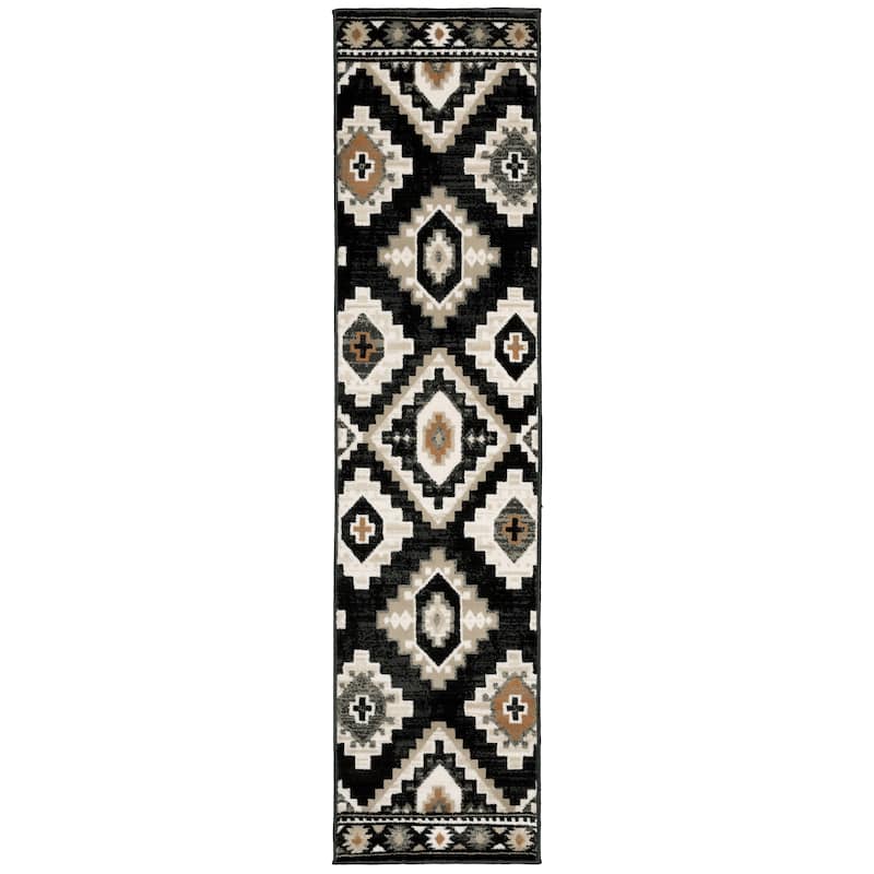 Style Haven Patti Charcoal Tribal Diamond Medallions Area Rug
