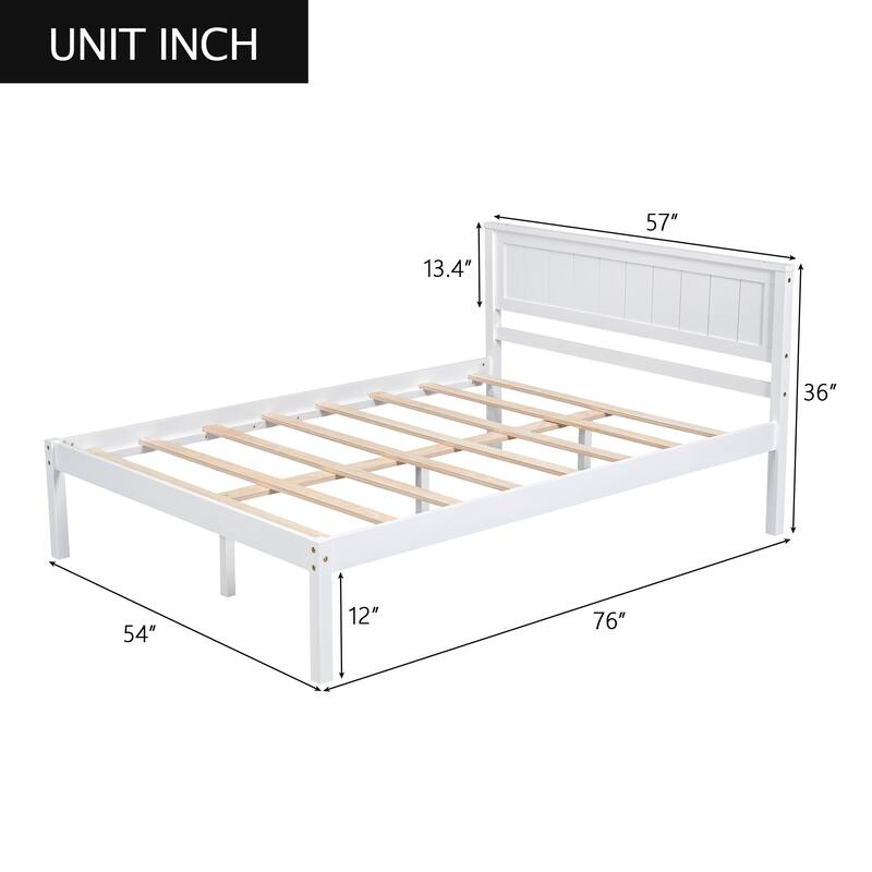 Pine Platform Bed with Headboard & Slat Support