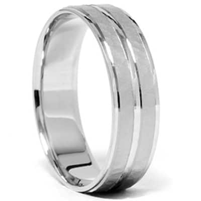 Mens White Gold Hammered Comfort Wedding Band Ring