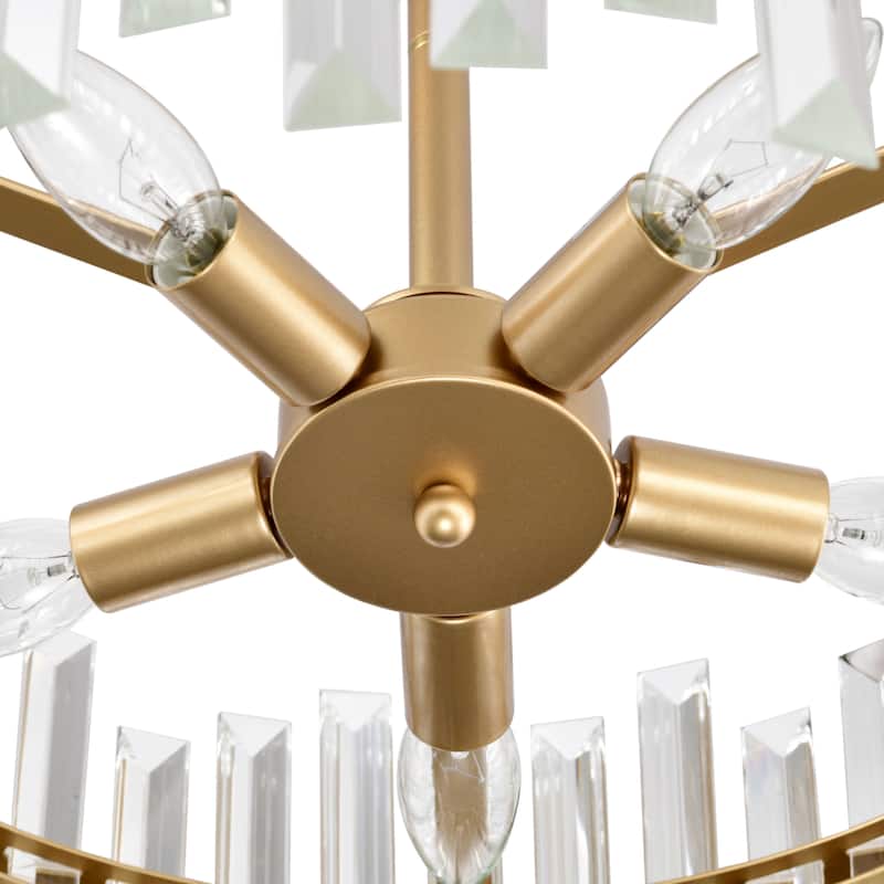 Casandra Glossy Brass 5-Light Drum Crystal Glass Flush Mount