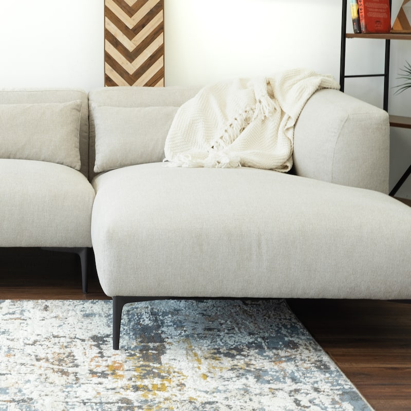 Savenoy Japandi Style L-Shaped Fabric Upholstered Sectional