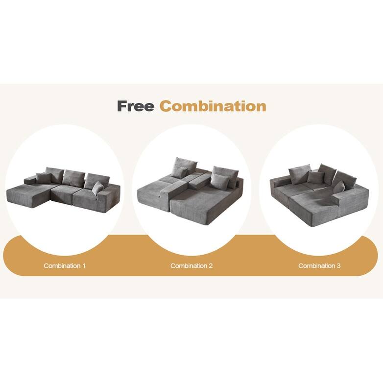 Modular Sectional Sofa with Chaise, Dark Gray Corduroy and Foam, No Assembly Required