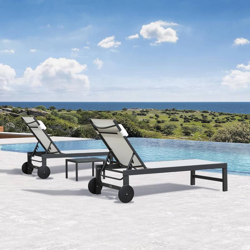 PURPLE LEAF Lounge Chair Set for Outside Aluminum Patio Recliner with Side Table and Pillow Beach Sunbathing Tanning Chairs