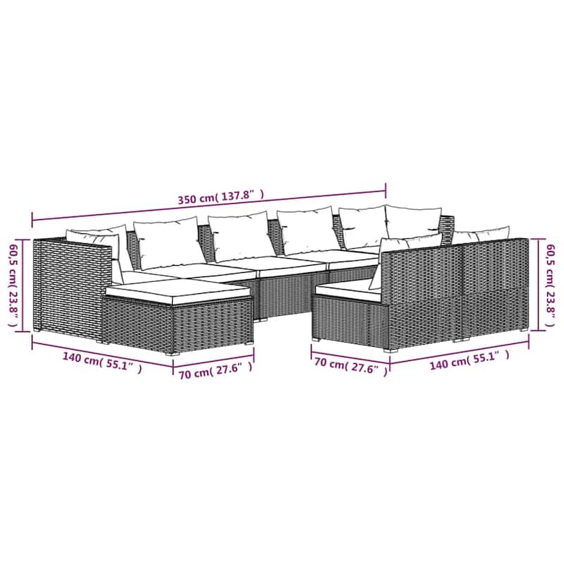 vidaXL Patio Lounge Set Outdoor Sectional Sofa Set Table Garden Poly Rattan - 27.6" x 27.6" x 23.8"