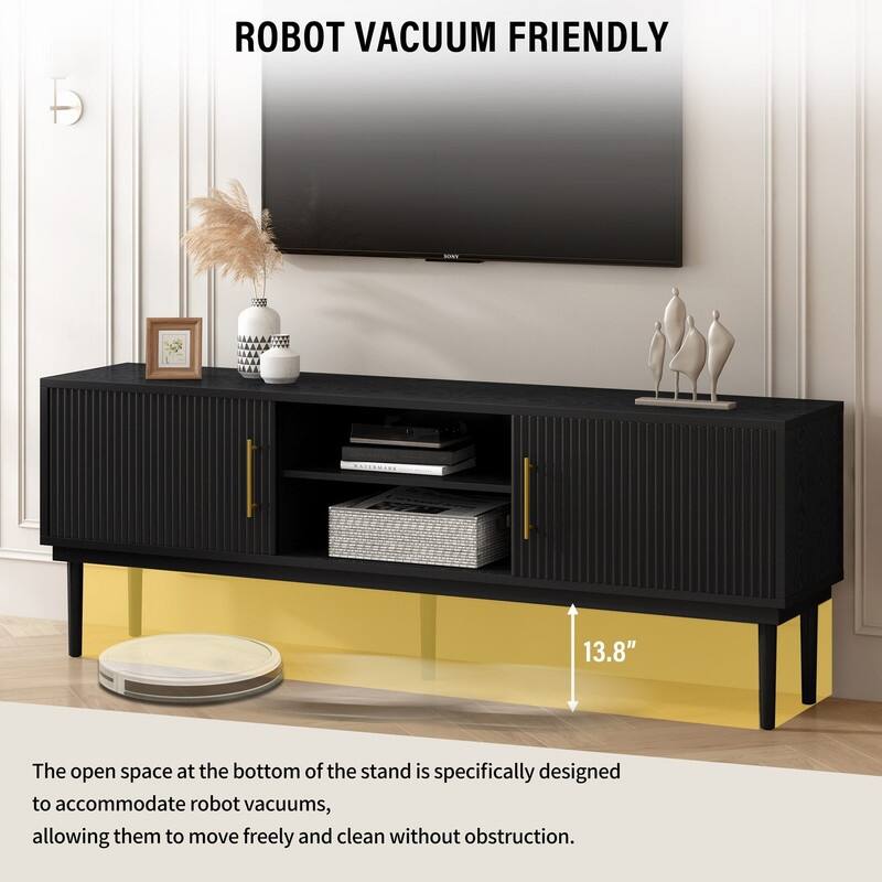 Modern TV Stand with Vertical Striped Sliding Doors for TVs Up to 75"