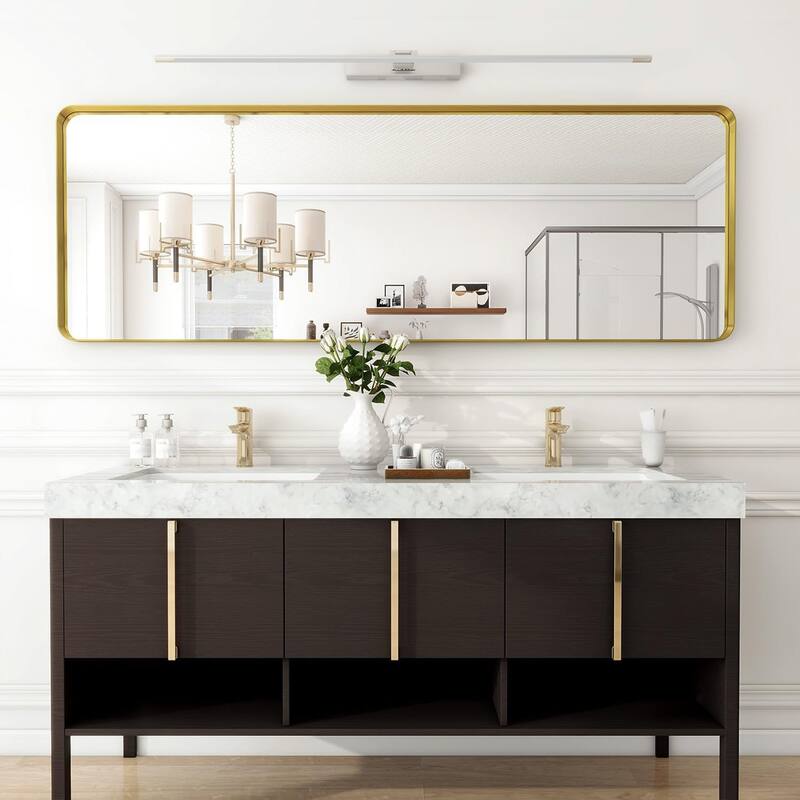Aluminum alloy Framed Tempered Glass Wall Bathroom Vanity Mirror - 65" x 22" - Gold