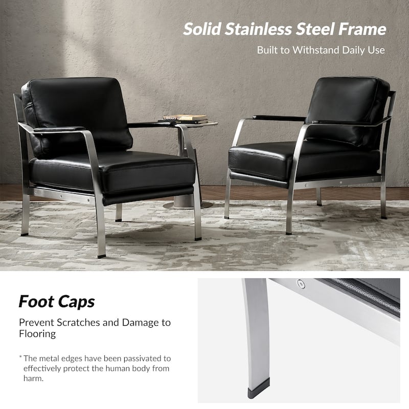 Salvatore Modern Genuine Leather Armchair with Foot Caps by HULALA HOME