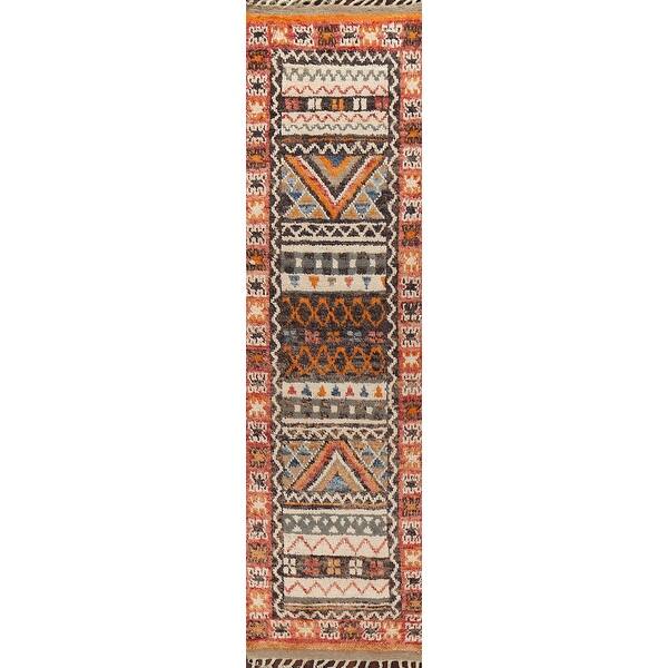 slide 2 of 18, Tribal Geometric Oriental Moroccan Runner Rug Hand-knotted Wool Carpet - 2'11" x 12'8"