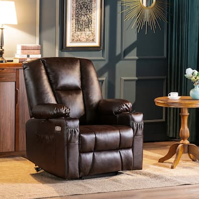 MCombo Electric Power Lift Recliner Chair with Extended Footrest, Cup Holders, Faux Leather 7507