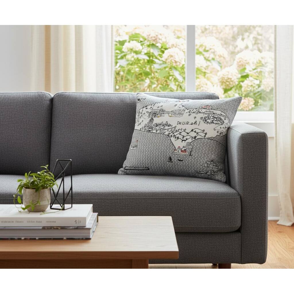 HomeRoots 25" White Michigan Upper Peninsula Daylight Skyline Lumbar Decorative Pillow