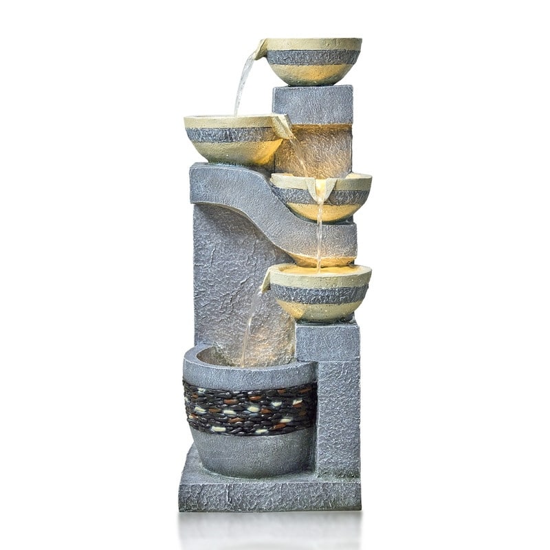 Stone-Texture Weather Resistant Garden Polyresin 3-Tier Cascading Waterfall Fountain