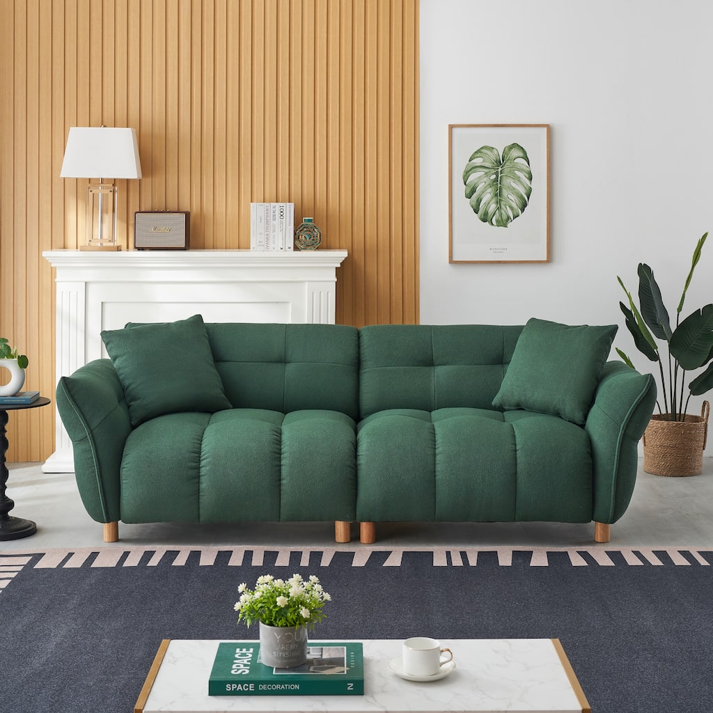 93.70 Inches Long, Teddy Sofa Fabric,With Two Matching Pillows And Three Spacious And Comfortable Seats