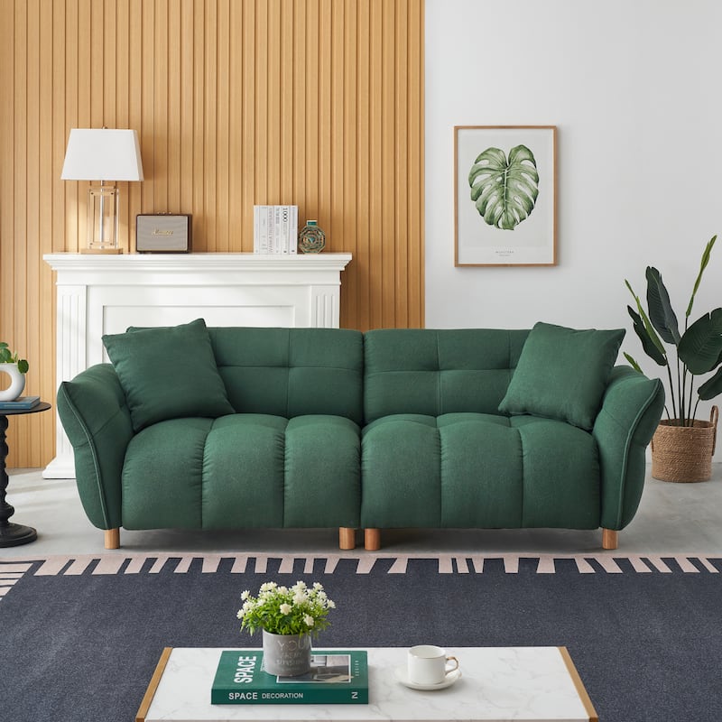 Flared Arms Sofa Square Grid Design Lounge Couch with Pillows - Green