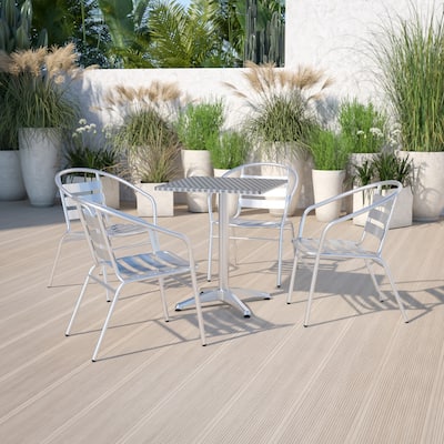 4 PK Commercial Aluminum Indoor-Outdoor Stack Chair - Triple Slat Back and Arms