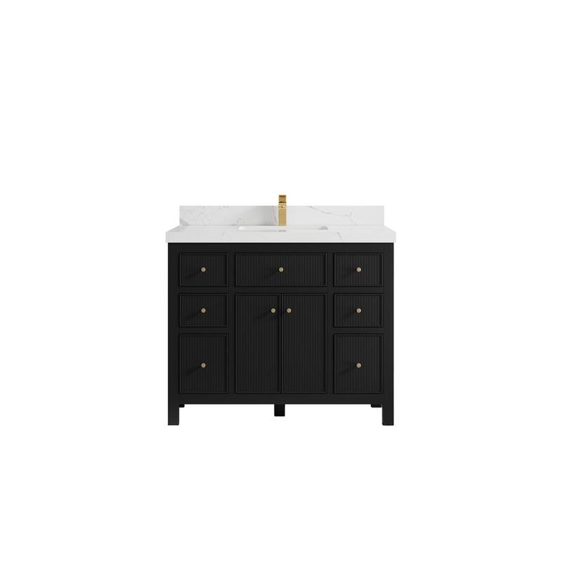 Willow Collections 42 in W x 22 in D Sonoma Free Standing Reeded Single Sink Bathroom Vanity with Countertop - 2" Calacatta Laza - Black