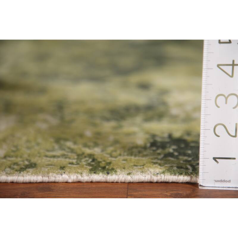 Green Modern Indian Abstract Rug Hand-Knotted Wool Carpet - 4'8"x 6'6"