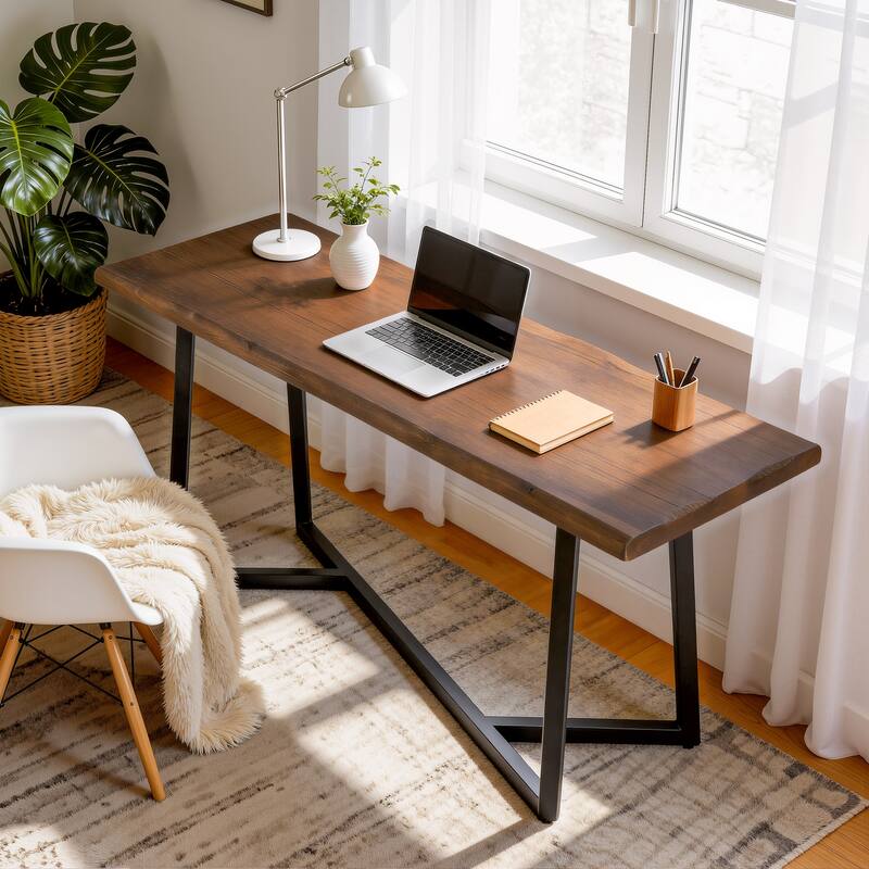 63" Solid Wood Pub Table, Industrial Metal Frame, Counter Height