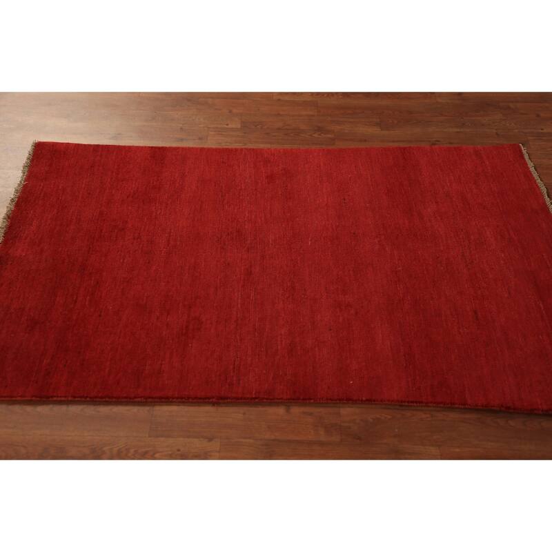 Red Gabbeh Modern Rug Handmade Wool Carpet - 3'0" x 4'10"