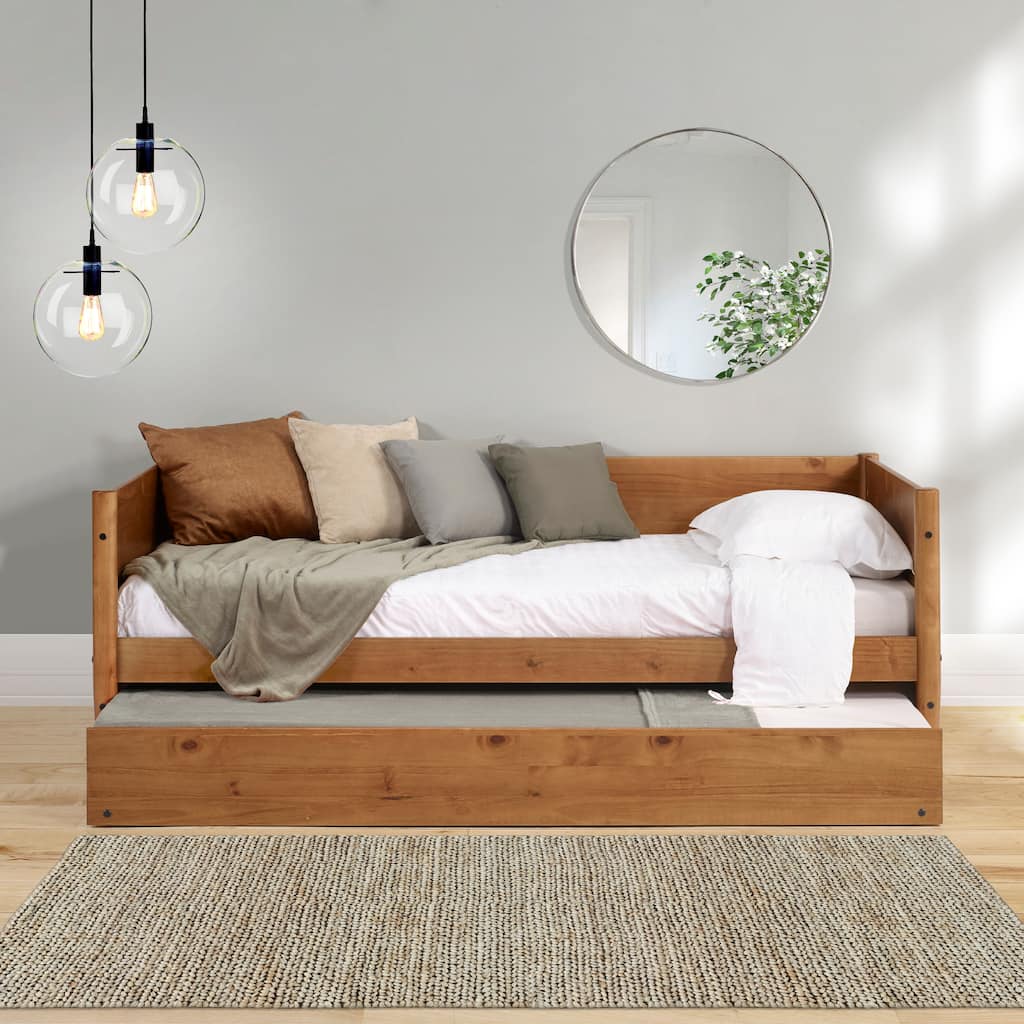 Mid-Century Modern Twin Size Day Bed with Twin Trundle