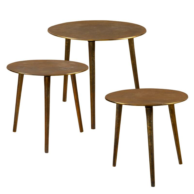Set of 3 Gold Antique Round Nesting Coffee Tables 18"