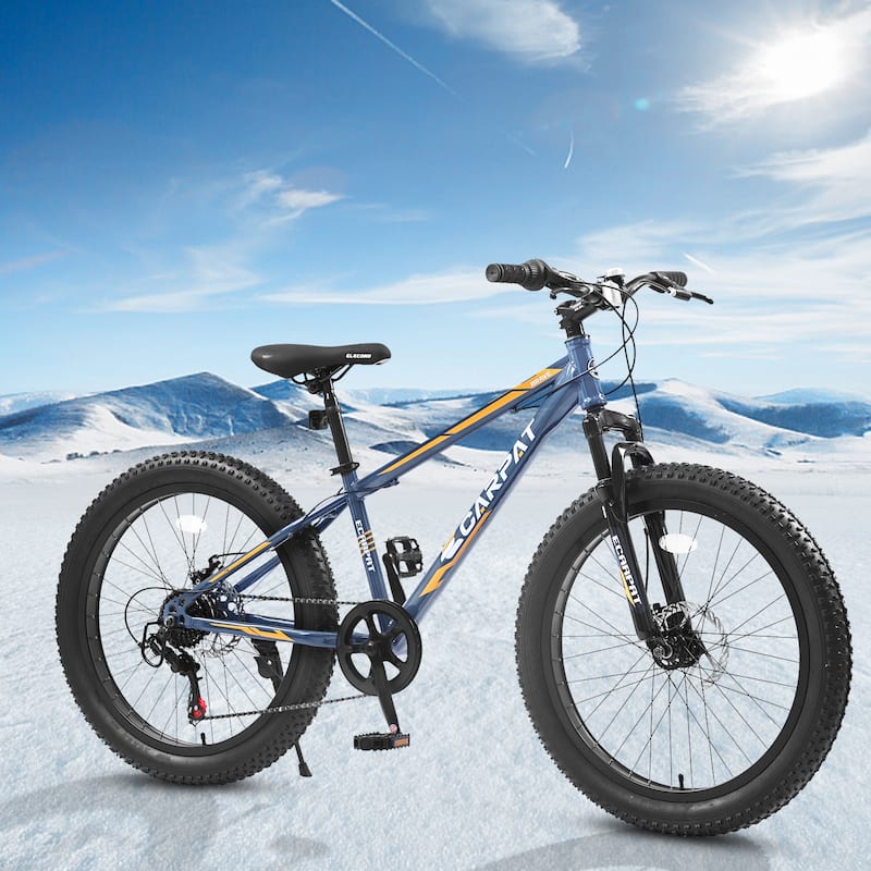 Fat Tire Mountain Bike - Shimano 7 Speeds, Dual Disc Brake, High-Carbon Steel Frame, Front Suspension, Adult/Youth - 24