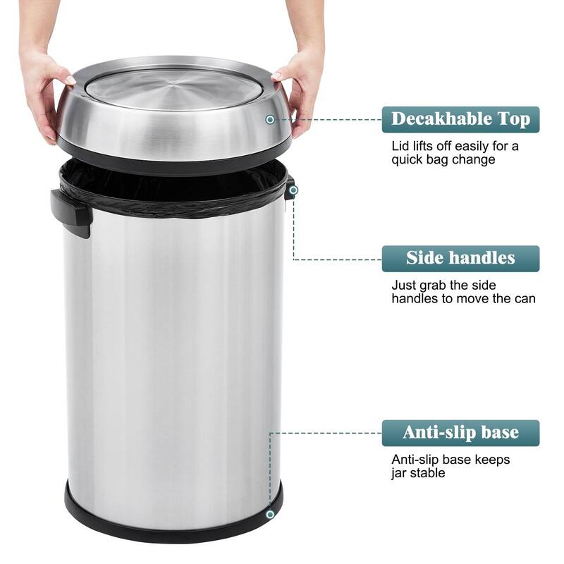 65L/17Gal Trash Can, Commercial Grade Heavy Duty Brushed Stainless