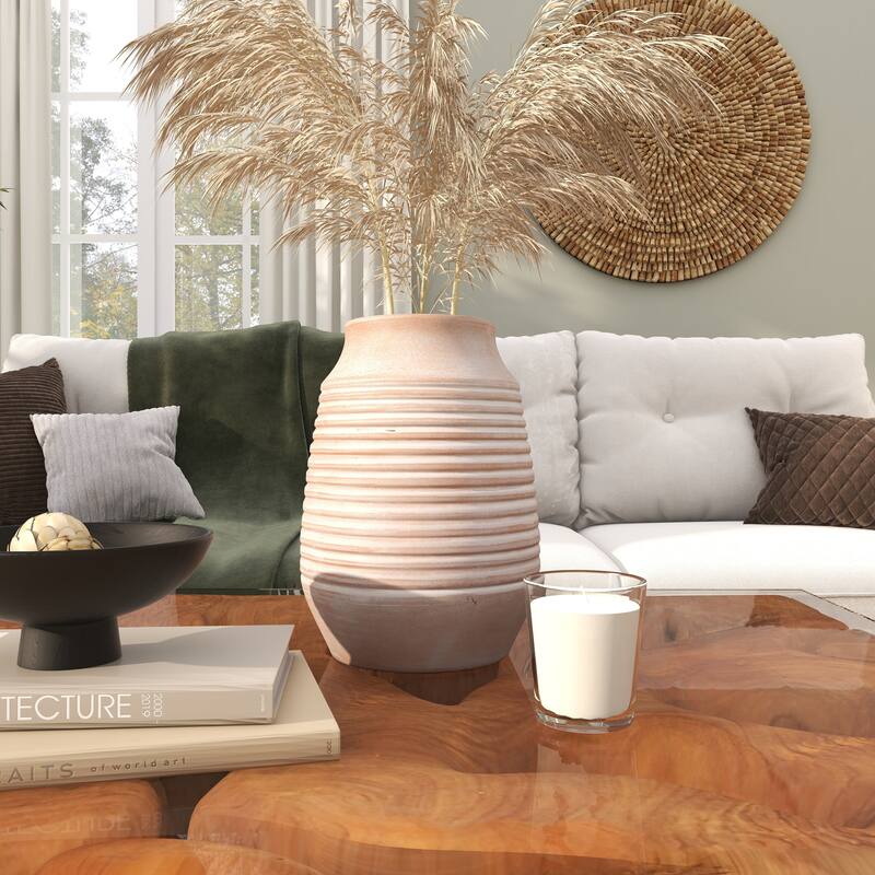 Pink Ceramic Whitewashed Ribbed Decorative Vase