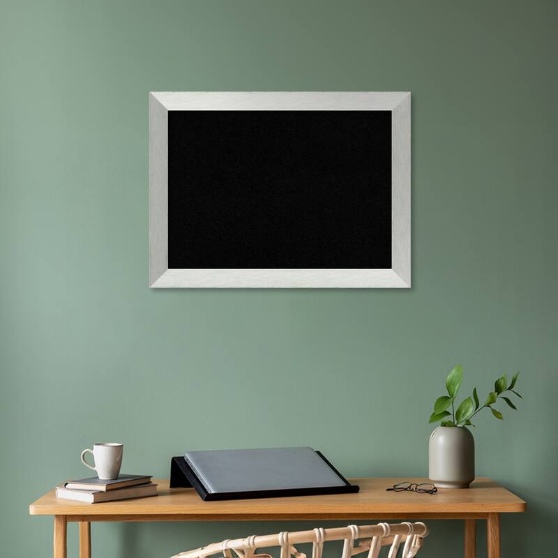Brushed Sterling Silver Wood Framed Black Corkboard Bulletin Board