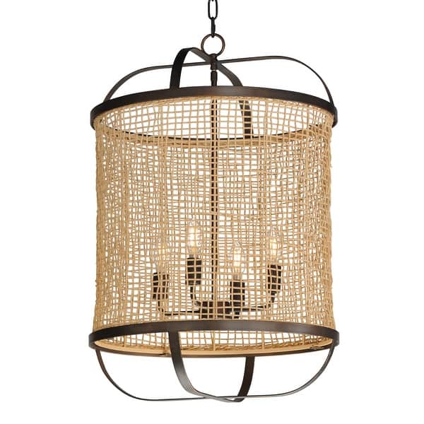 slide 2 of 7, Maxim 22474 Cestino 4 Light 19" Wide Wood Pendant Antique Bronze