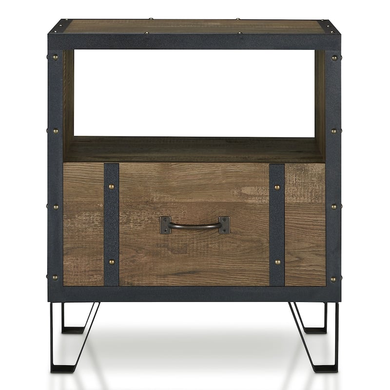 DH BASIC Industrial Oak 17-inch Metal 1-Drawer End Table by Denhour